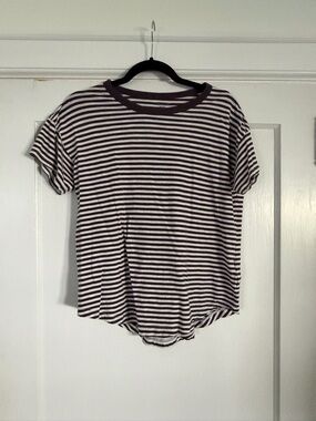 Madewell Brown & White Striped Crewneck Tee